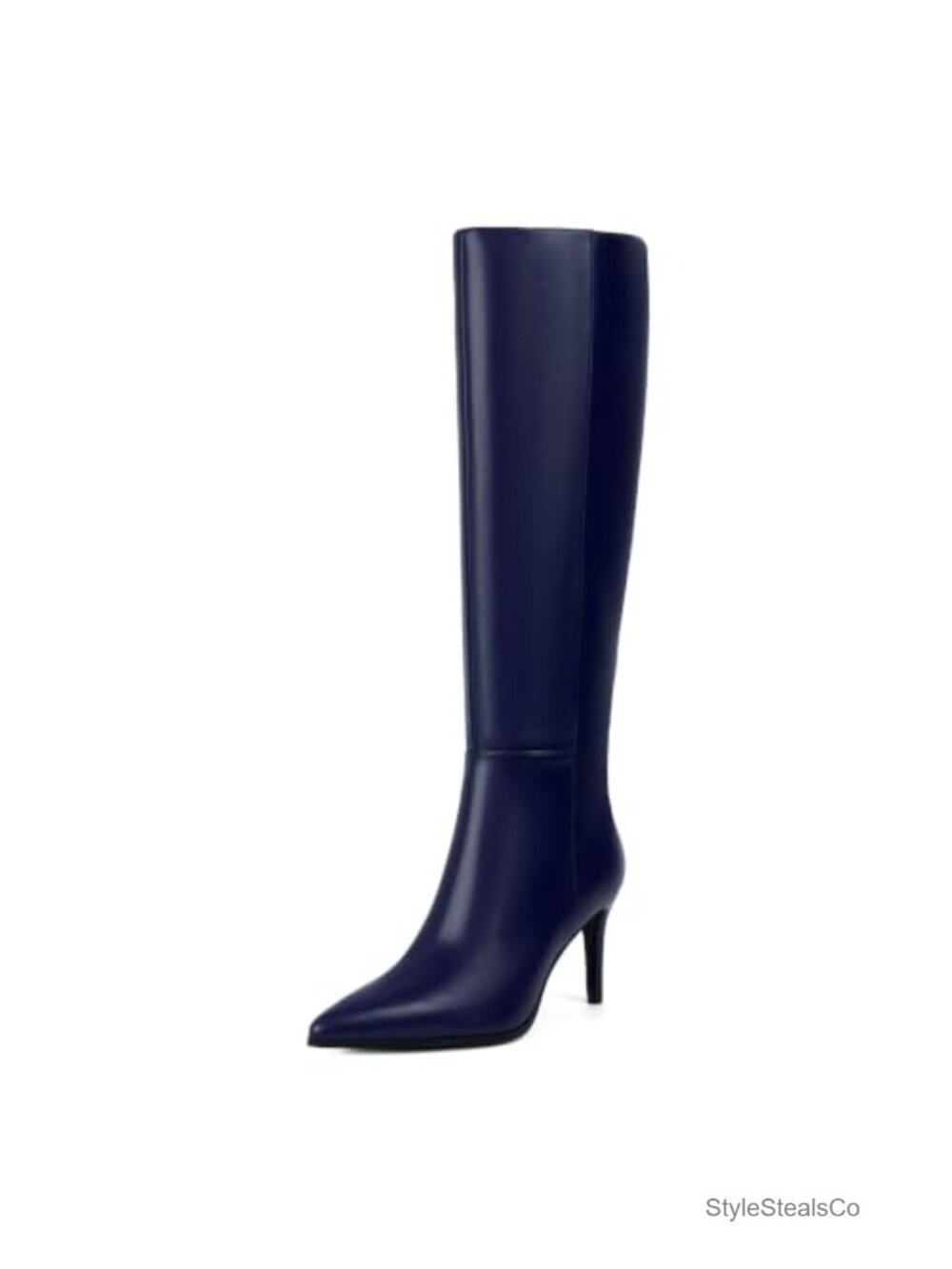 Faux Leather Knee High Boots Pointed Toe Stiletto Heel Tall Dress Boots